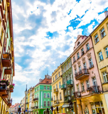 Old town street in city of Kalisz, Poland